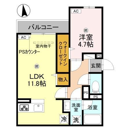 FLEUR長居2丁目(1LDK/1階)の間取り写真