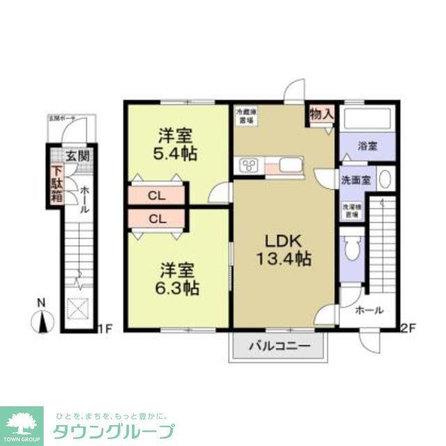 フォレストメゾン聖蹟(2LDK/2階)の間取り写真