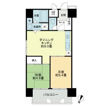 ライオンズマンション江戸堀第2(2DK/8階)の間取り写真