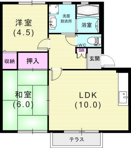 コニー行幸(2LDK/1階)の間取り写真