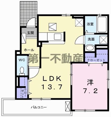 ラッフィナートII(1LDK/1階)の間取り写真