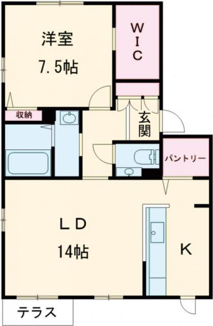 ソレイユ南別府B棟(1LDK/1階)の間取り写真