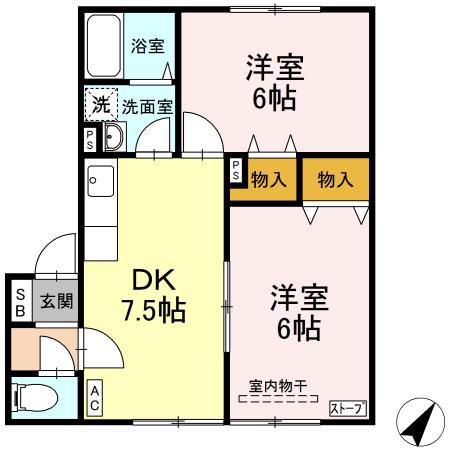 ハイセレール三好(2DK/1階)の間取り写真