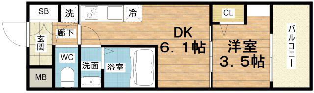 DIMORA難波(1DK/4階)の間取り写真