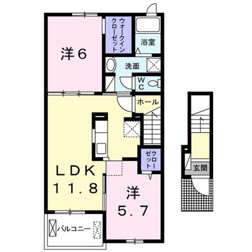 アルカディア(2LDK/2階)の間取り写真