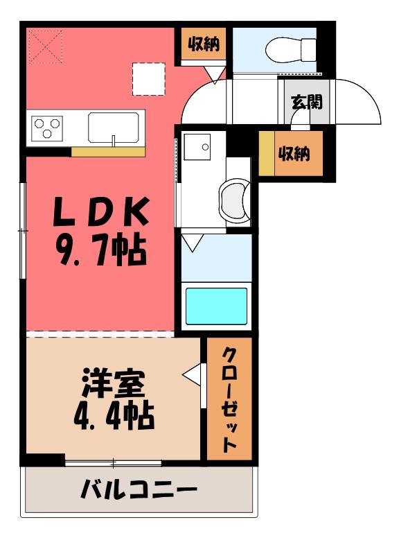 LA CHANCE和田町(1LDK/1階)の間取り写真