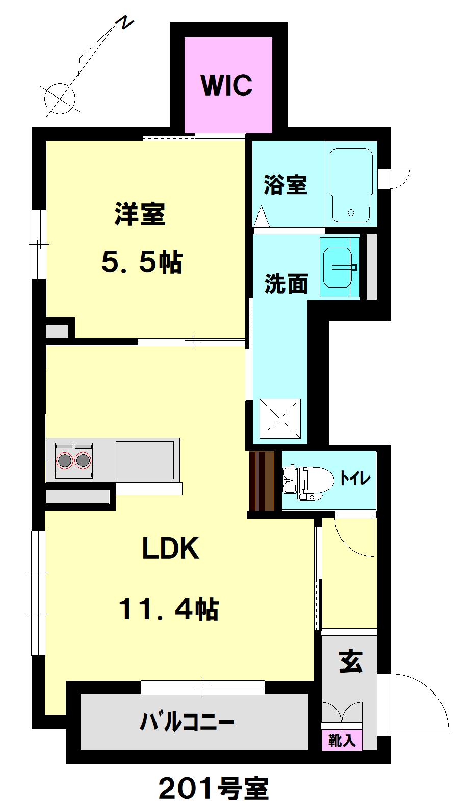 フェリオY(1LDK/2階)の間取り写真
