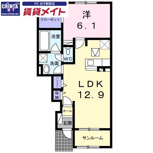 オーシャンロードタウンVIII(1LDK/1階)の間取り写真