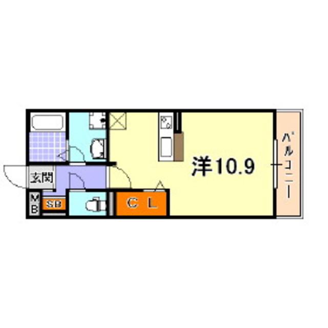 ローズコート芦屋(ワンルーム/3階)の間取り写真