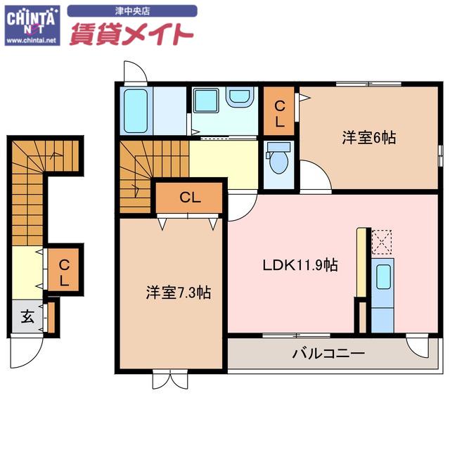 ロトルア(2LDK/2階)の間取り写真