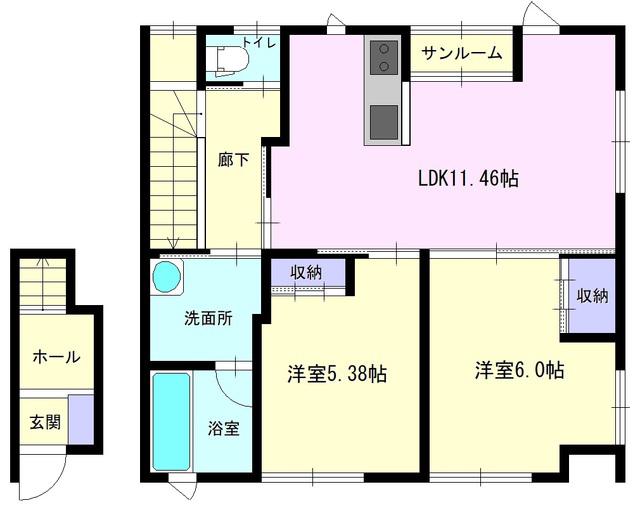 ＪＲ奥羽本線 大曲駅(秋田) 徒歩9分 2階建 築3年(2LDK/2階)の間取り写真