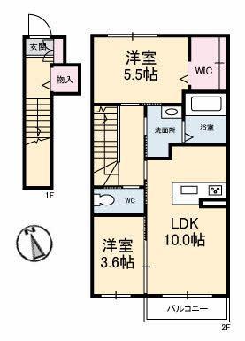 アルフラット(2LDK/2階)の間取り写真