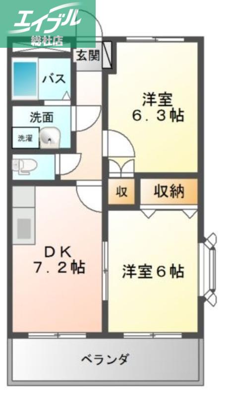 イターナル弐番館(2DK/2階)の間取り写真