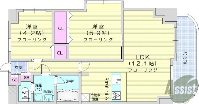 パルテノン新田(2LDK/4階)の間取り写真
