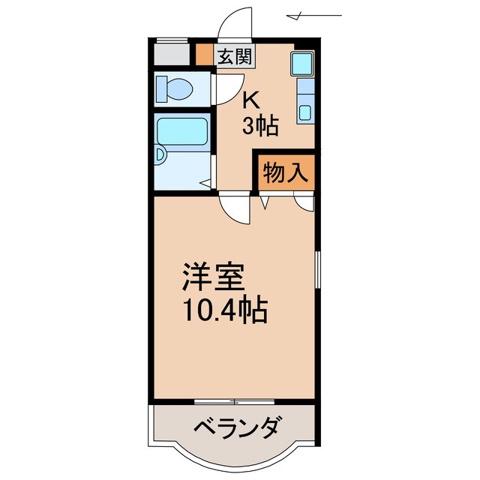 クレスト中津(1K/2階)の間取り写真