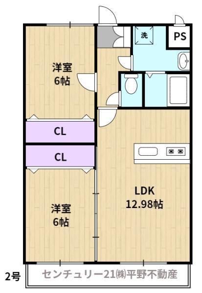 ドミール・パレス櫛原(2LDK/5階)の間取り写真