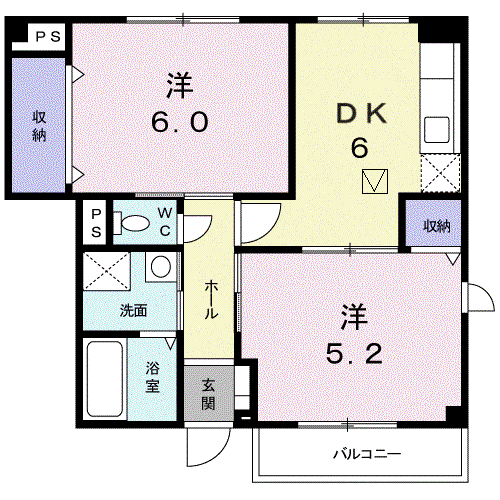 クラールA(2DK/1階)の間取り写真