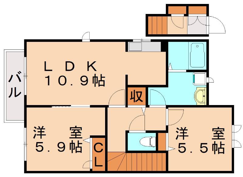 プレミールGさくら館A(2LDK/2階)の間取り写真