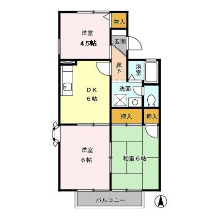 セジュールサンモリC棟(3DK/2階)の間取り写真