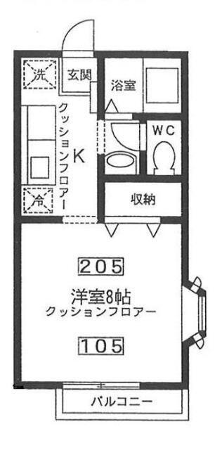 ボンベール国立(1K/2階)の間取り写真