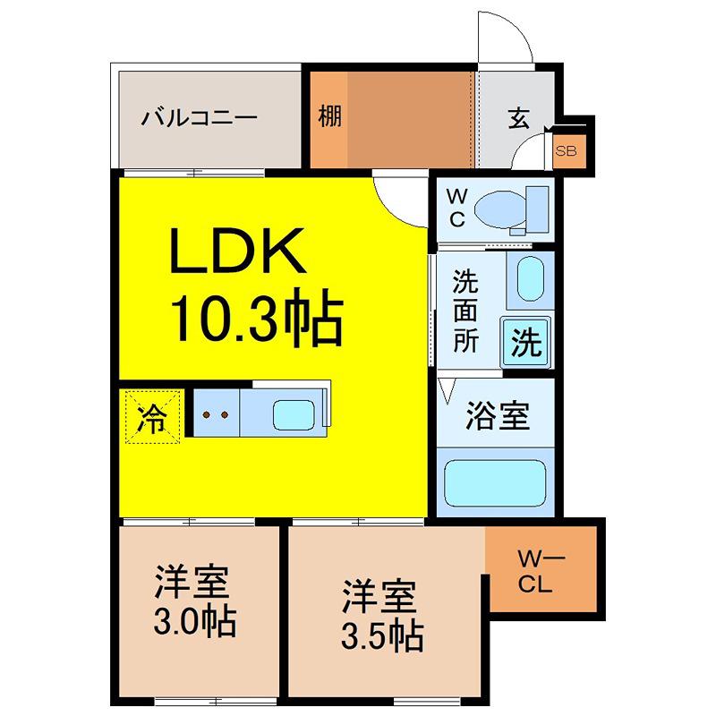 REGALEST志賀本通5(2LDK/2階)の間取り写真