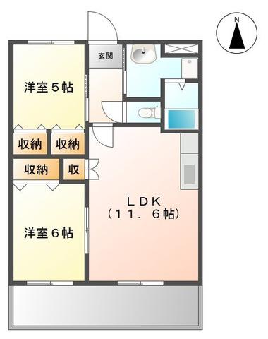 オリンピアE(2LDK/1階)の間取り写真