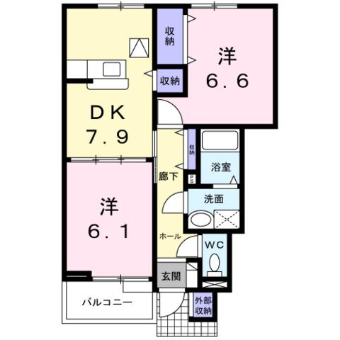 マウントシティⅡA(2DK/1階)の間取り写真