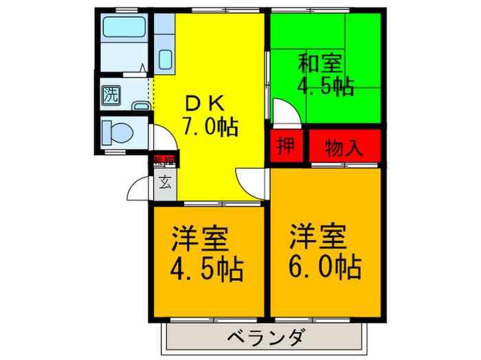 グリーンコート弥刀B棟(3DK/2階)の間取り写真