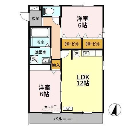 グレイス戸出(2LDK/1階)の間取り写真