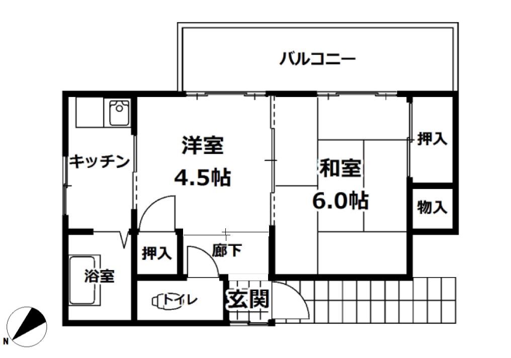 本牧町1-279アパート2階(2DK/2階)の間取り写真