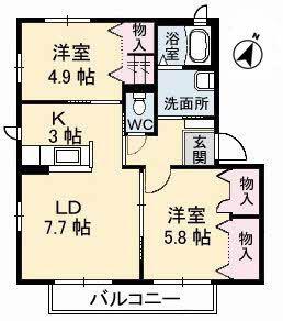グランドレガシーD棟(2LDK/1階)の間取り写真