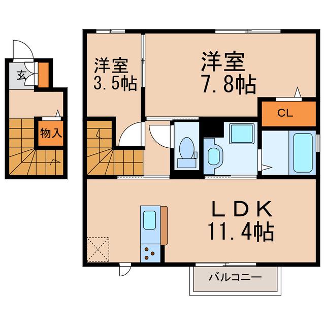 ハイモールII・III(2LDK/2階)の間取り写真