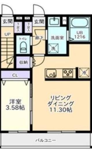 アイリス東所沢(1LDK/1階)の間取り写真