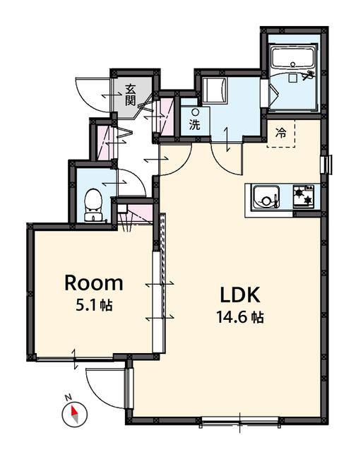 LIKE A HOUSE 西日暮里(1LDK/1階)の間取り写真
