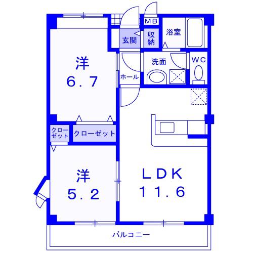 ロータス・S(2LDK/2階)の間取り写真