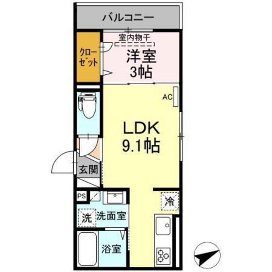 ペルル新広(1LDK/2階)の間取り写真
