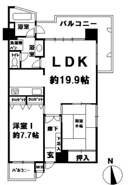 カーサ大入 I(2LDK/5階)の間取り写真