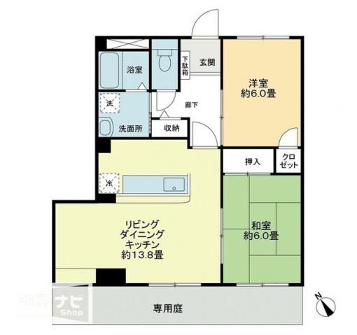 フィネス河南(2LDK/1階)の間取り写真