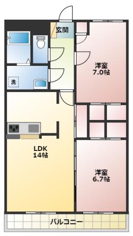 リンピア愛野(2LDK/2階)の間取り写真
