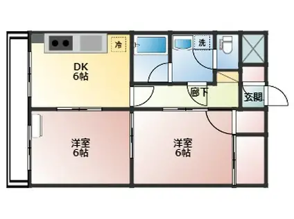 メゾン・ドゥ・ヴァン上赤江(2DK/4階)の間取り写真