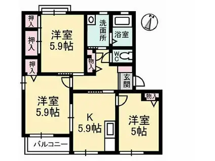 エクセレンテ大高A棟(3K/2階)の間取り写真