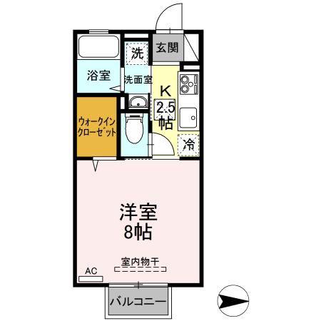 グランレーヴ(1K/1階)の間取り写真