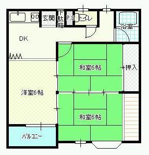 高三ハイツ(2LDK/1階)の間取り写真