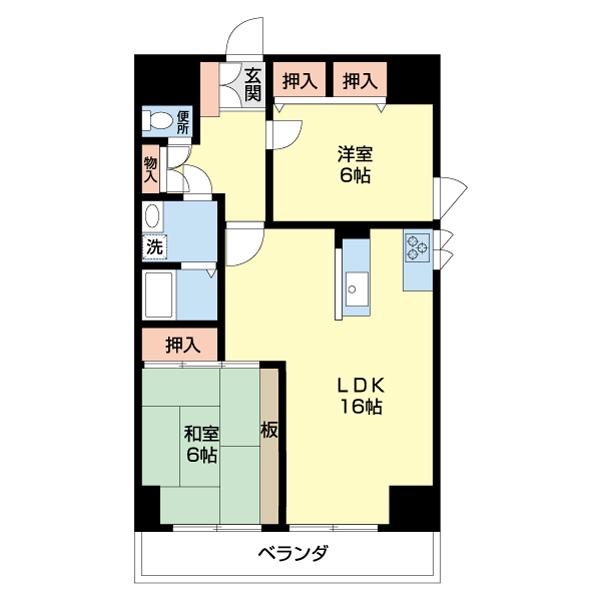 WAJIMA小雑賀マンション(2LDK/6階)の間取り写真
