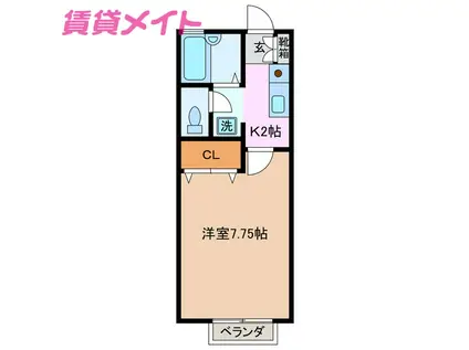 サンポート(1K/2階)の間取り写真