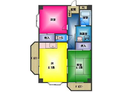 ヴィラ武智(2DK/4階)の間取り写真