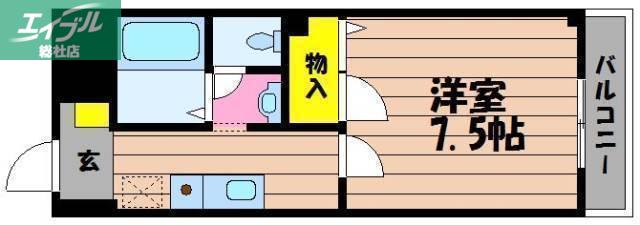 ビューハイツ吉備路(1K/1階)の間取り写真