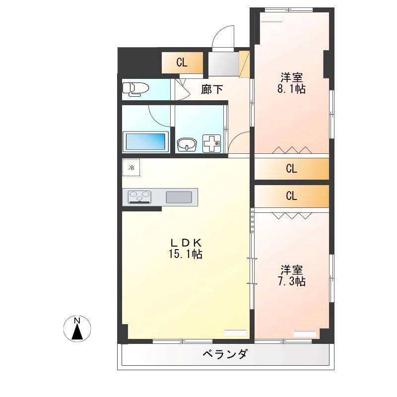 グランテージ東宿郷(2LDK/2階)の間取り写真