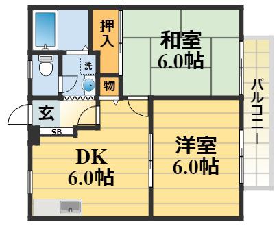 ウィンディアコリーヌ A棟(2DK/2階)の間取り写真