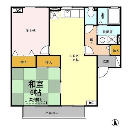セジュールやつえB棟(2LDK/1階)の間取り写真